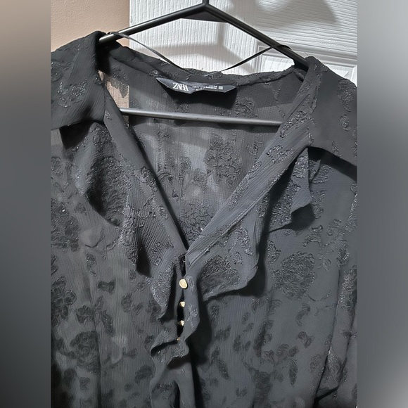 Zara ruffled jacquard blouse in Black - Picture 5 of 5